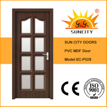 Puertas de rasante de madera de chapa de PVC con vidrio (SC-P028)